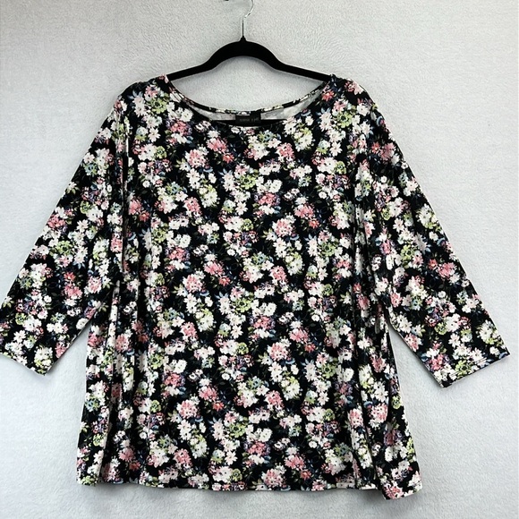 J. Jill Tops - J. Jill Wearever 3/4 Sleeve Tee / Top Sz 2X Black Floral Print Rayon/Spandex EUC